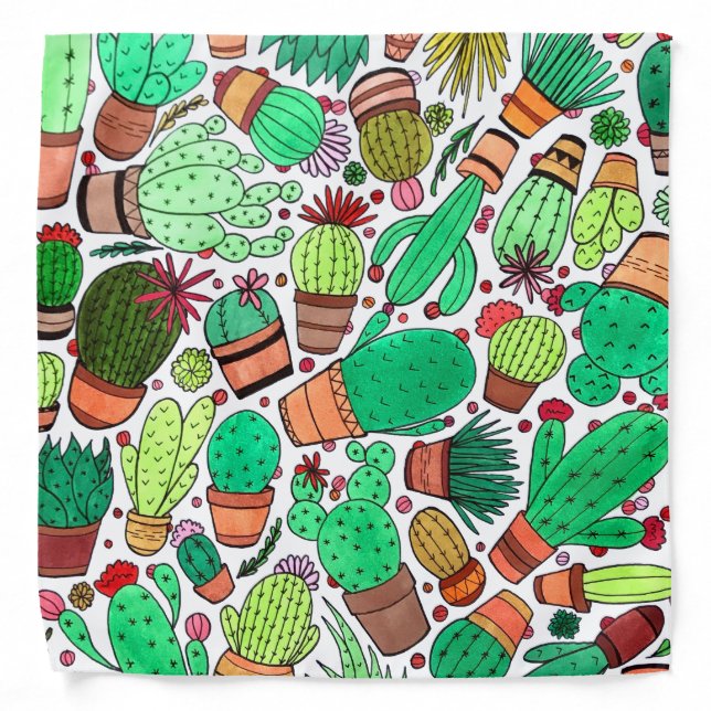 Succulent Cactus Potted Plants Green Cacti Garden Bandana (Front)