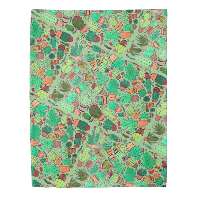 Succulent Cactus Potted Plants Green Cacti Garden Duvet Cover (Front)