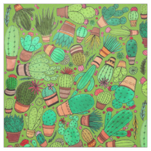 Succulent Cactus Potted Plants Green Cacti Garden Fabric