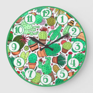 Succulent Cactus Potted Plants Green Cacti Garden Large Clock