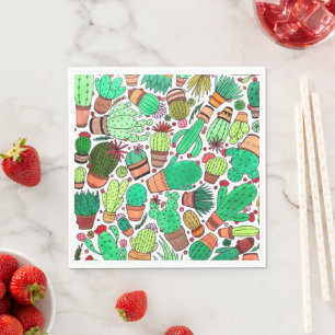 Succulent Cactus Potted Plants Green Cacti Garden Napkins