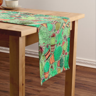 Succulent Cactus Potted Plants Green Cacti Garden Short Table Runner