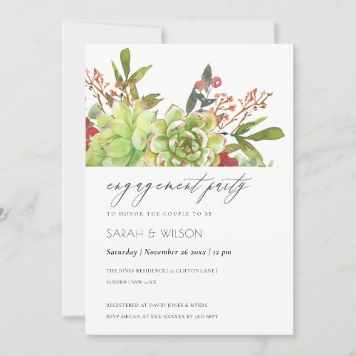 Succulent Cactus Red Floral Engagement Invite