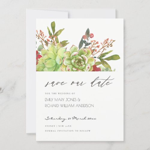 Succulent Cactus Red Floral Save the Date Invite