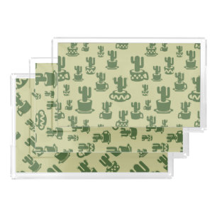 Succulent cactus silhouette in cups and pots acrylic tray