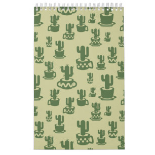 Succulent cactus silhouette in cups and pots calendar
