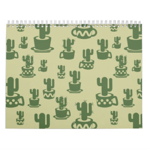 Succulent cactus silhouette in cups and pots calendar