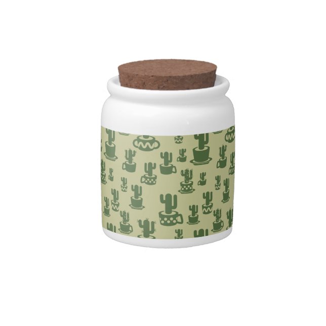 Succulent cactus silhouette in cups and pots candy jar (Front)