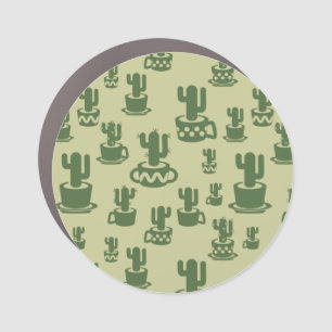 Succulent cactus silhouette in cups and pots car magnet