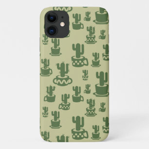 Succulent cactus silhouette in cups and pots iPhone 11 case