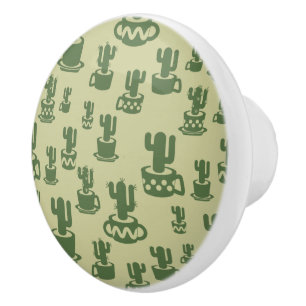 Succulent cactus silhouette in cups and pots ceramic knob