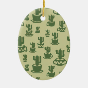 Succulent cactus silhouette in cups and pots ceramic ornament