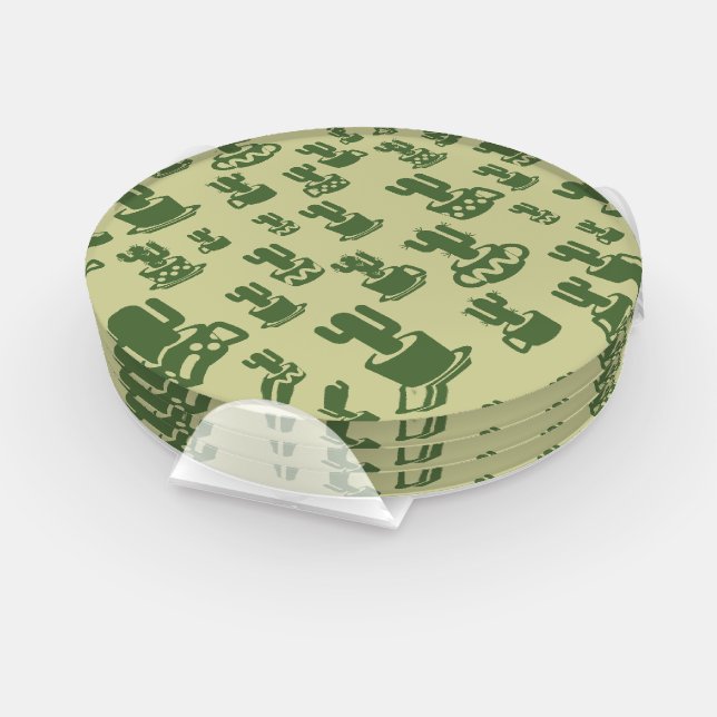 Succulent cactus silhouette in cups and pots  coaster set (Set)
