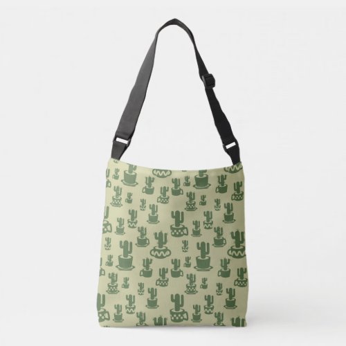 Succulent cactus silhouette in cups and pots crossbody bag
