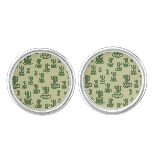 Succulent cactus silhouette in cups and pots  cufflinks