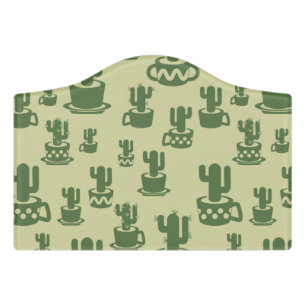 Succulent cactus silhouette in cups and pots door sign