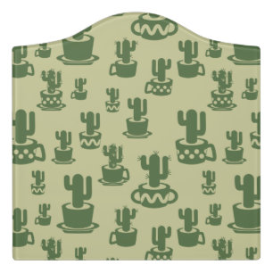 Succulent cactus silhouette in cups and pots door sign