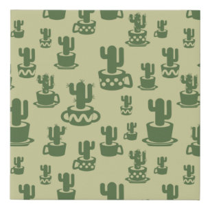 Succulent cactus silhouette in cups and pots faux canvas print