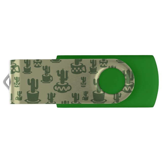 Succulent cactus silhouette in cups and pots  flash drive (Back)