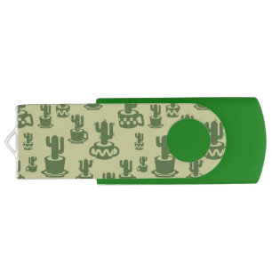 Succulent cactus silhouette in cups and pots flash drive