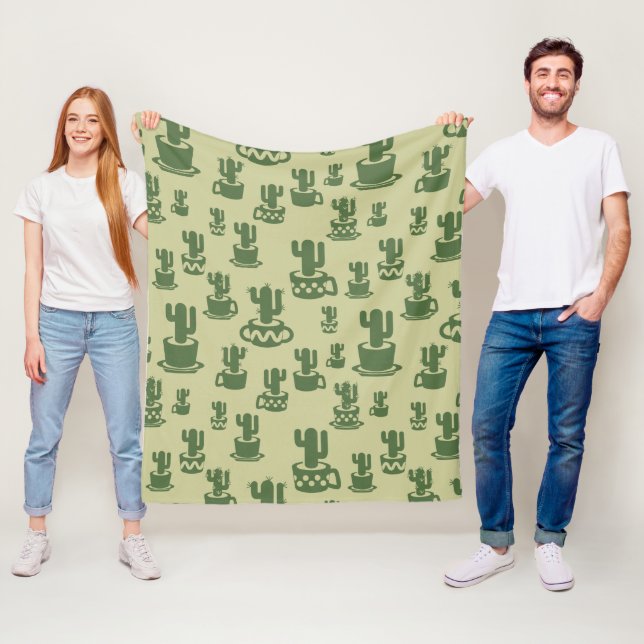 Succulent cactus silhouette in cups and pots fleece blanket (In Situ)