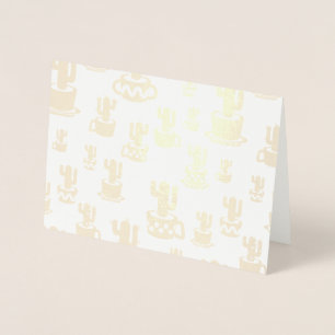Succulent cactus silhouette in cups and pots foil card