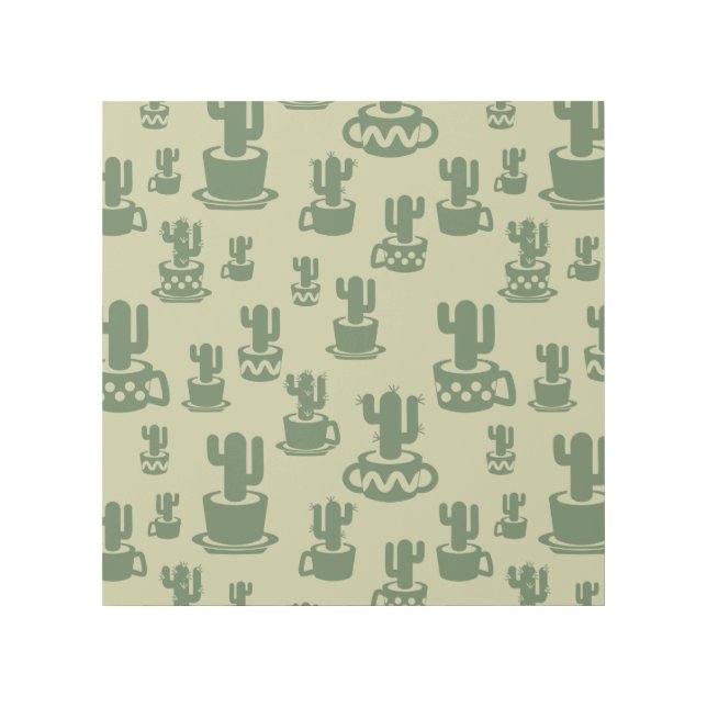 Succulent cactus silhouette in cups and pots  gallery wrap (Front)
