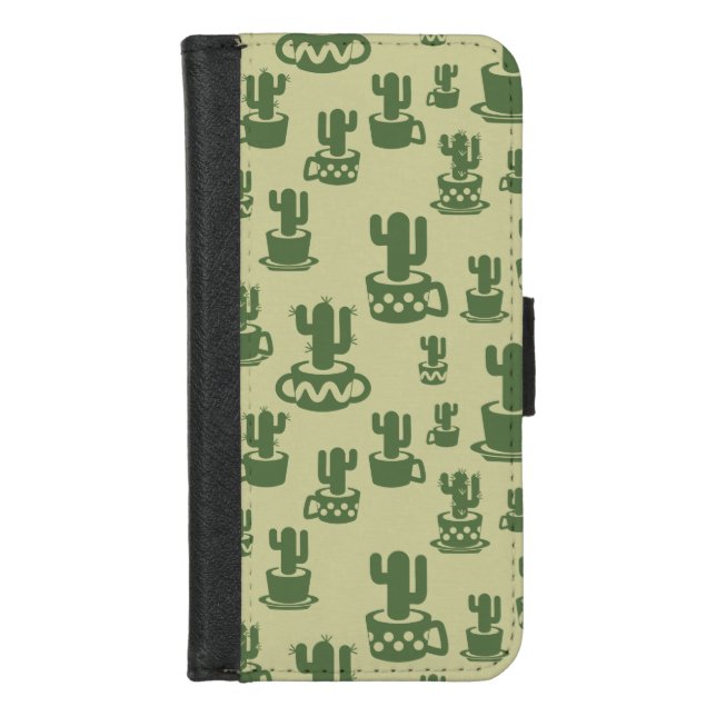 Succulent cactus silhouette in cups and pots iPhone wallet case (Front)