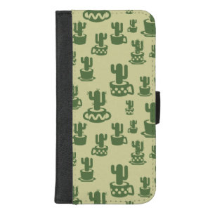 Succulent cactus silhouette in cups and pots iPhone 8/7 plus wallet case