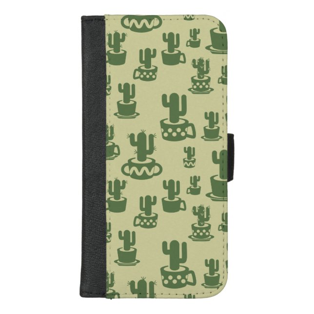 Succulent cactus silhouette in cups and pots  iPhone wallet case (Front)