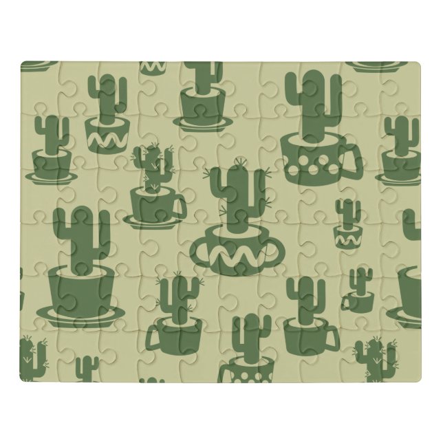 Succulent cactus silhouette in cups and pots  jigsaw puzzle (Puzzle Horizontal)