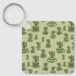Succulent cactus silhouette in cups and pots keychain