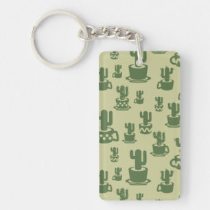 Succulent cactus silhouette in cups and pots keychain