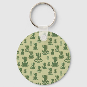 Succulent cactus silhouette in cups and pots keychain