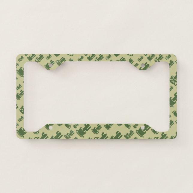 Succulent cactus silhouette in cups and pots  lice license plate frame (Front)