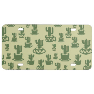 Succulent cactus silhouette in cups and pots license plate