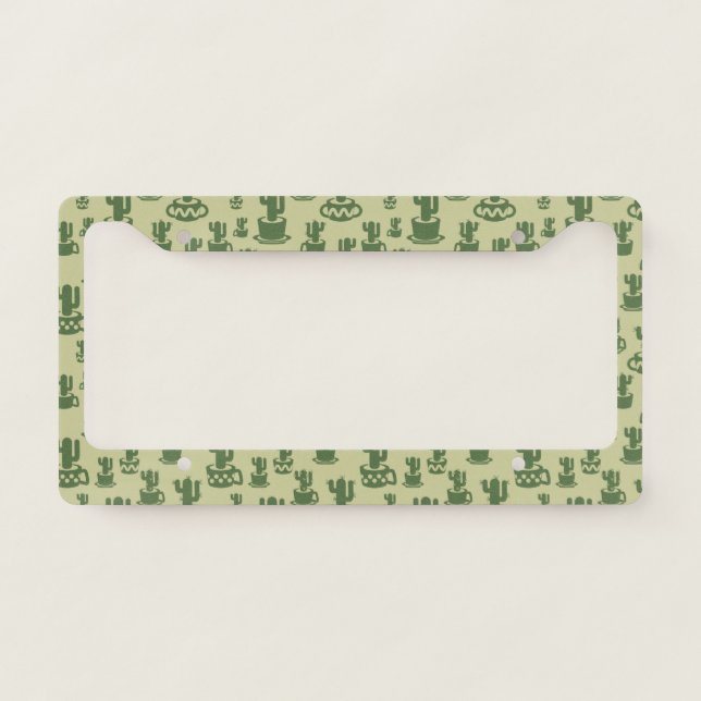 Succulent cactus silhouette in cups and pots  license plate frame (Front)