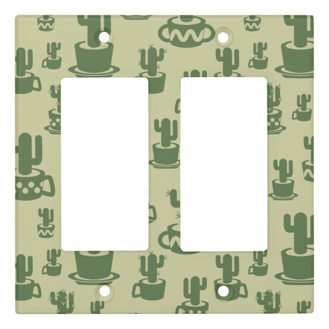 Succulent cactus silhouette in cups and pots light switch cover (Front)