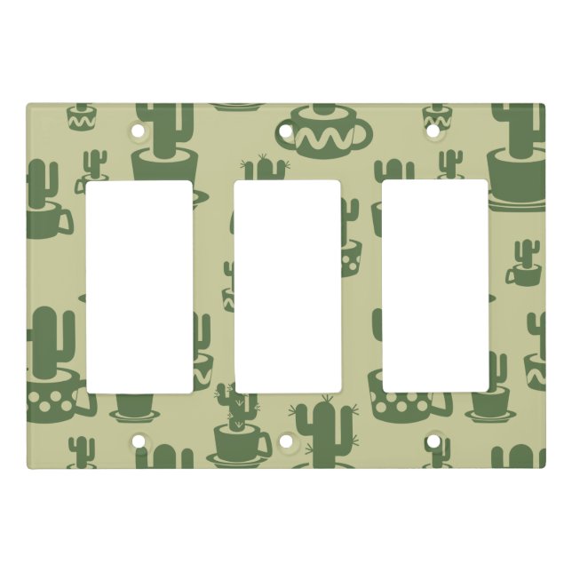 Succulent cactus silhouette in cups and pots light switch cover (Front)