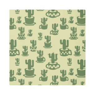 Succulent cactus silhouette in cups and pots metal print