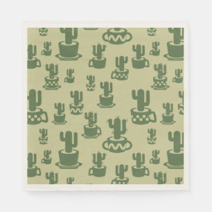 Succulent cactus silhouette in cups and pots napkins