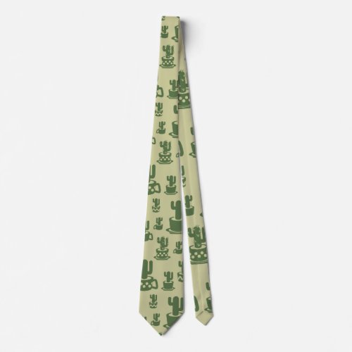 Succulent cactus silhouette in cups and pots  neck tie