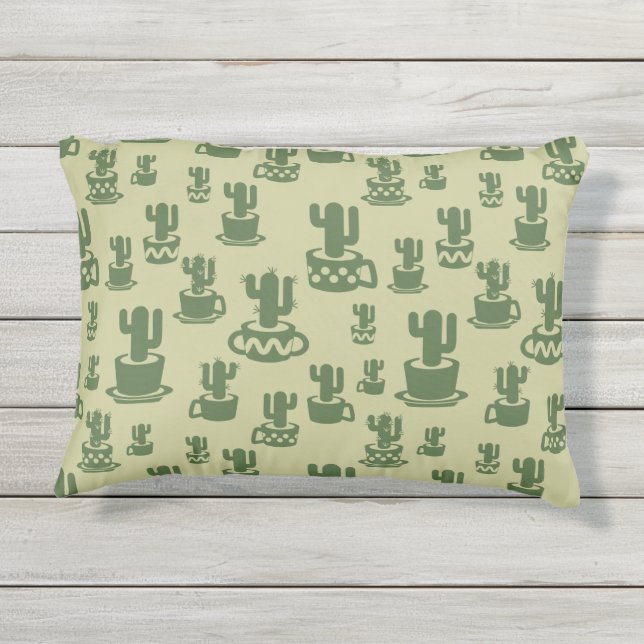 Succulent cactus silhouette in cups and pots  outdoor pillow (Back)