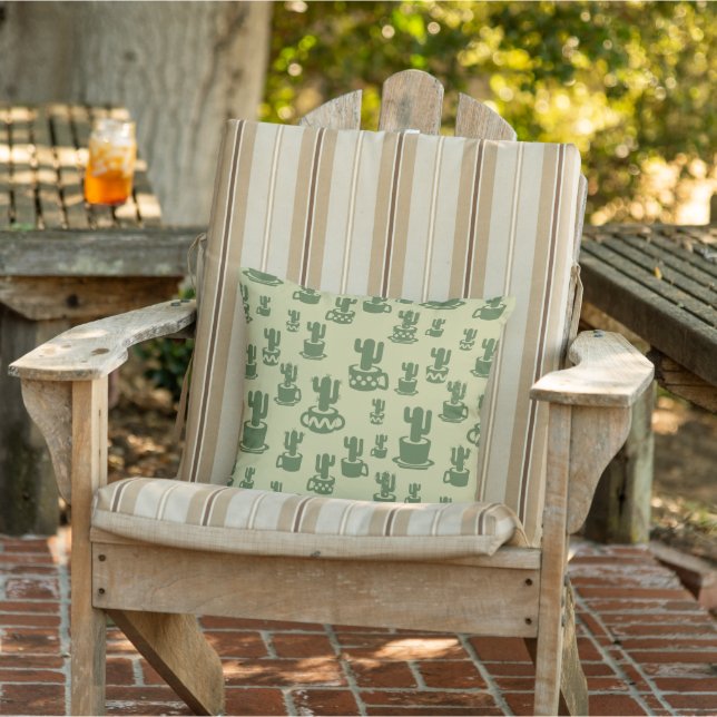Succulent cactus silhouette in cups and pots  outdoor pillow (Chair)