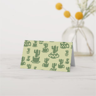 Succulent cactus silhouette in cups and pots place card