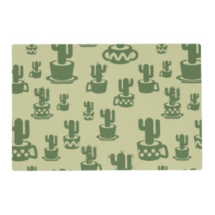 Succulent cactus silhouette in cups and pots placemat