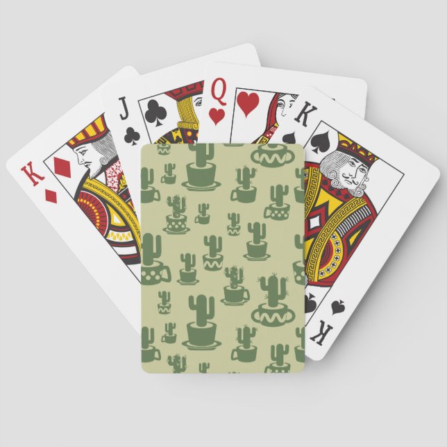Succulent cactus silhouette in cups and pots  poker cards (Back)