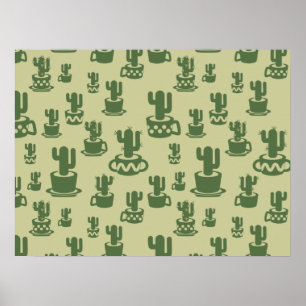 Succulent cactus silhouette in cups and pots  poster