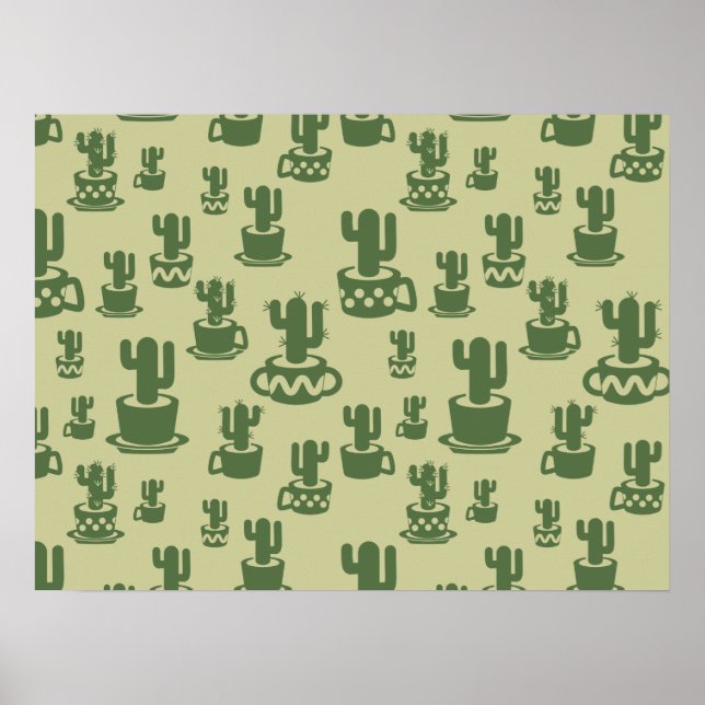 Succulent cactus silhouette in cups and pots  poster (Front)