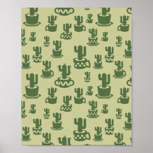 Succulent cactus silhouette in cups and pots poster